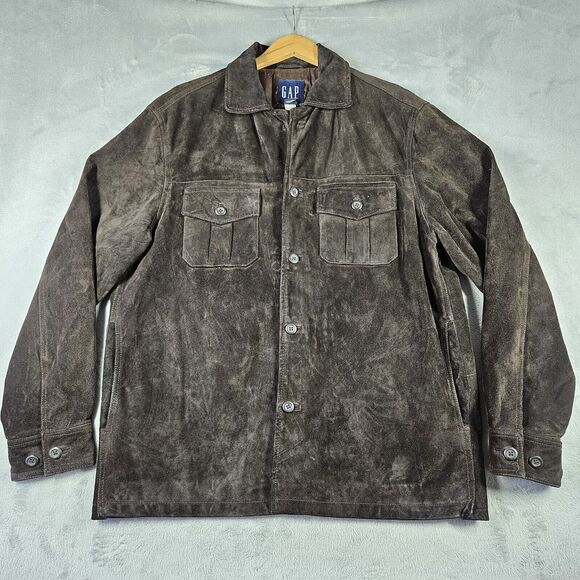 Vintage GAP Leather Suede Jacket Coat Mens M Western Trucker Distressed-FLAW Y2K - Picture 1 of 16